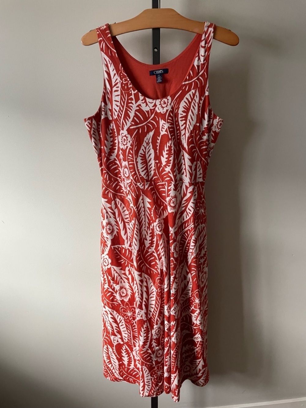 Chaps 100% Cotton Floral Midi Sun Dress Orange White Size Large